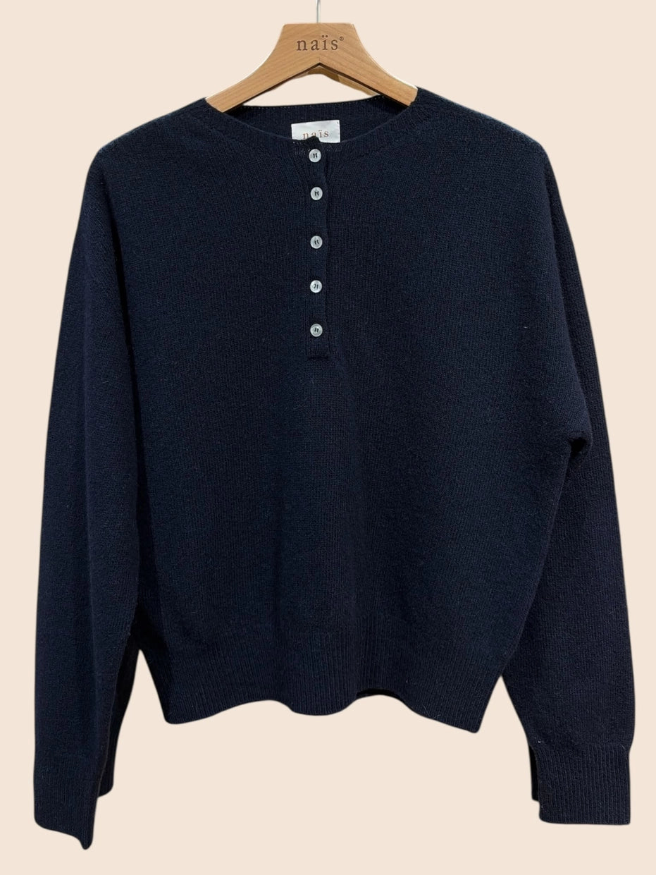 Button Crew-Neck Sweater
