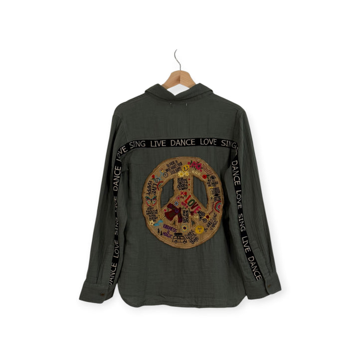 Embroidered Peace Button-up