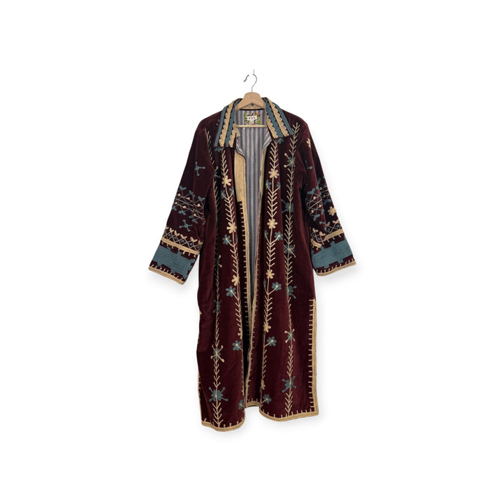 Velvet Embroidered Duster Jacket