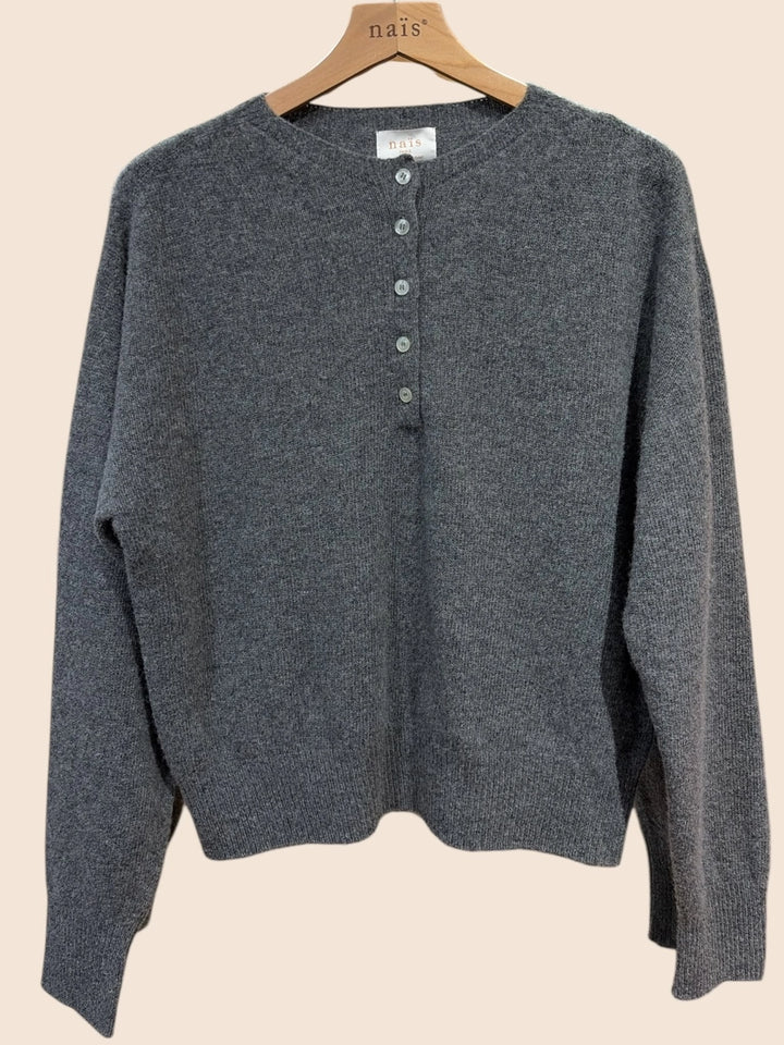 Button Crew-Neck Sweater