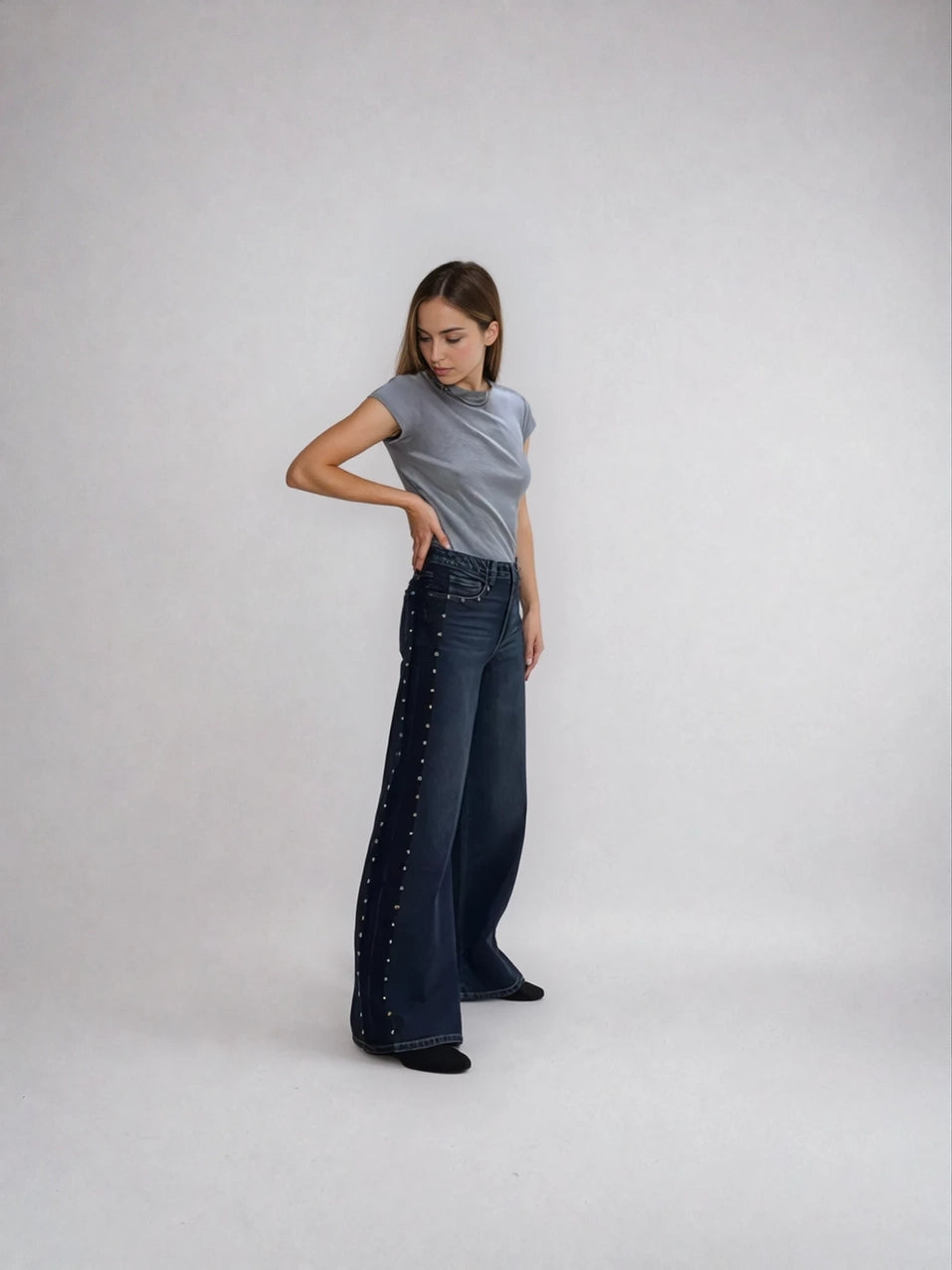 Andrews Wide Leg Jean w/Studs