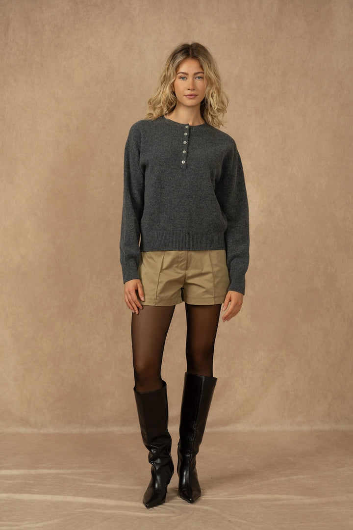 Button Crew-Neck Sweater